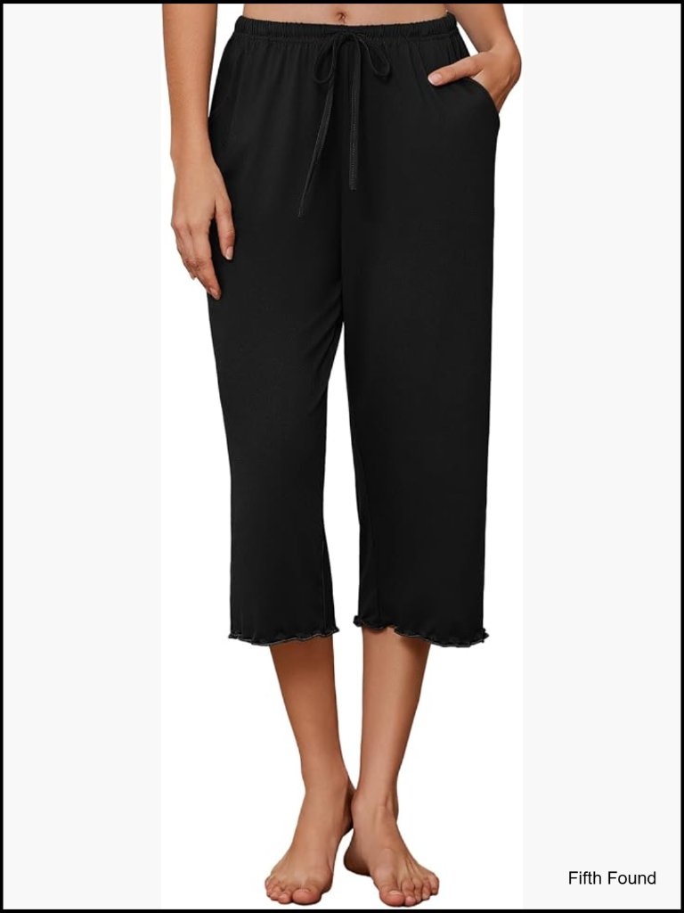 Wide Leg Capri Pajama Pants With Pockets Drawstring Sleepwear